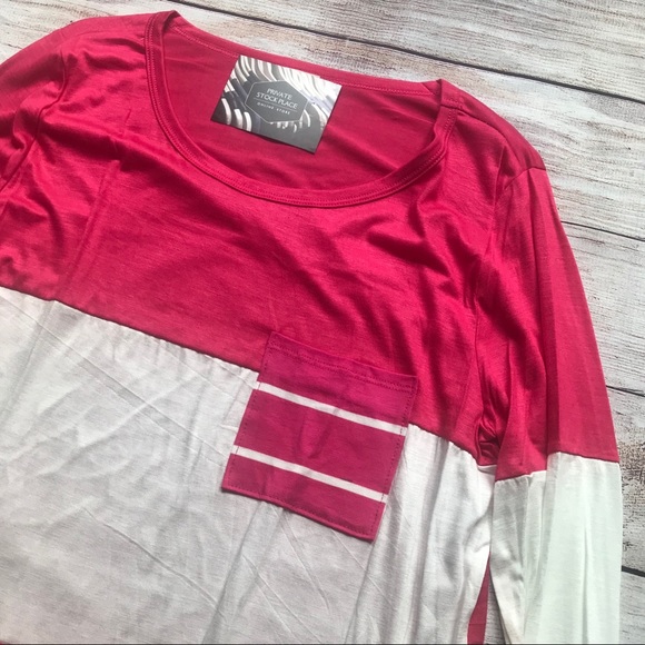 NWT Boutique Pink Stripe Pocket Top S M L - Picture 6 of 7